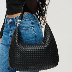 Urban Expressions Black Leather Boho Woven Leather Bag